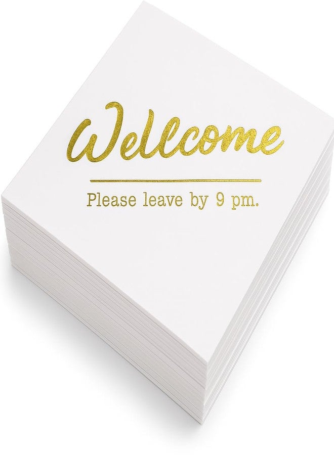 GOLEHS 20 PCs Welcome Please Leave by 9PM Funny Cocktail Napkins - 6.5''×6.5'', Bachelorette, Bar, Gold Party Supplies - Image 2