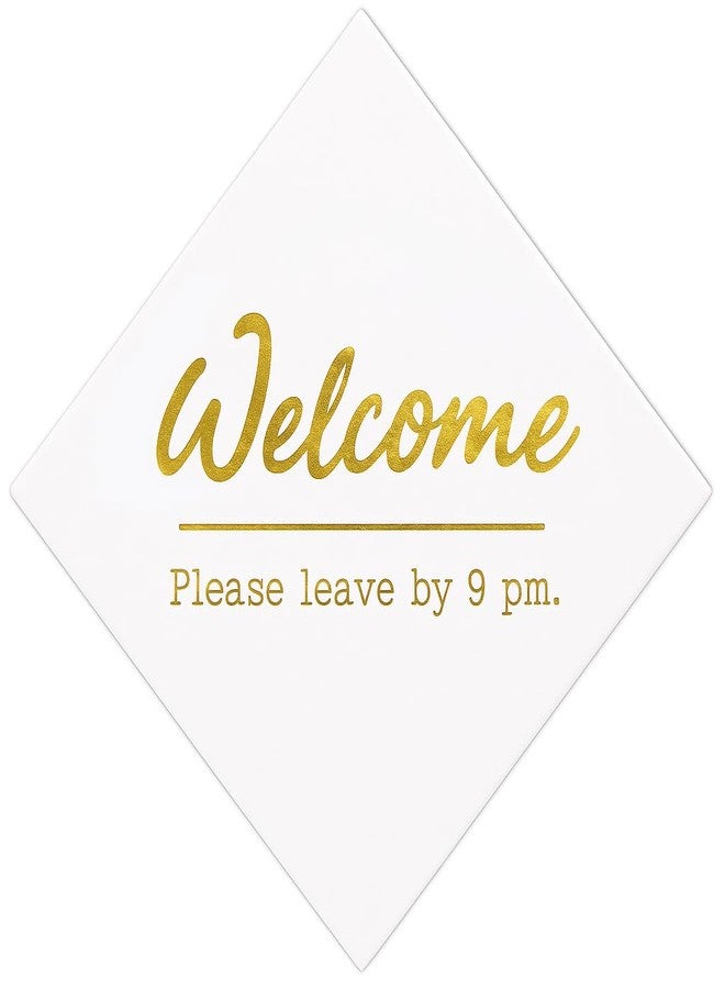 GOLEHS 20 PCs Welcome Please Leave by 9PM Funny Cocktail Napkins - 6.5''×6.5'', Bachelorette, Bar, Gold Party Supplies - Image 1