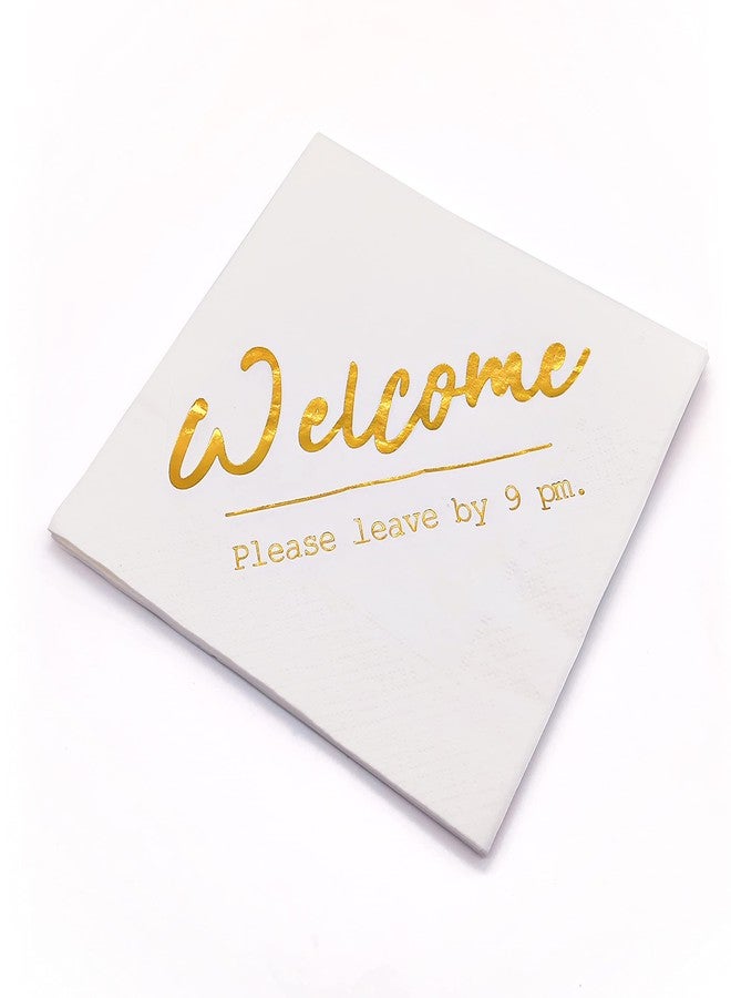 GOLEHS 20 PCs Welcome Please Leave by 9PM Funny Cocktail Napkins - 6.5''×6.5'', Bachelorette, Bar, Gold Party Supplies - Image 3