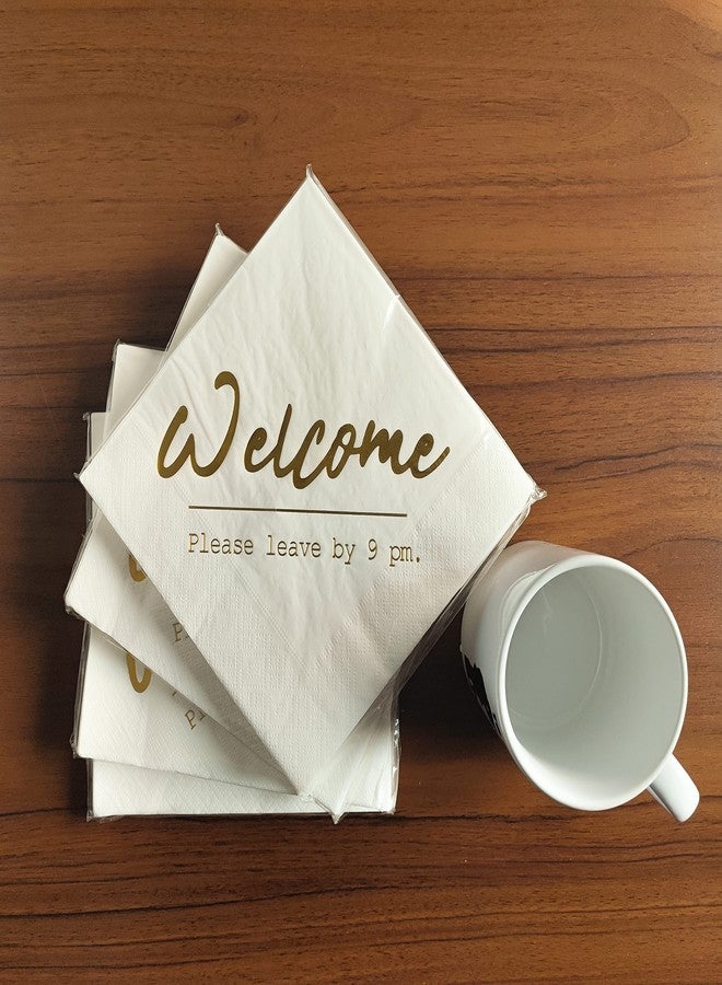 GOLEHS 20 PCs Welcome Please Leave by 9PM Funny Cocktail Napkins - 6.5''×6.5'', Bachelorette, Bar, Gold Party Supplies - Image 4