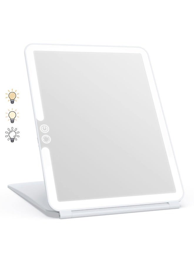 WEILY Portable Travel Mirror Makeup Mirror with 72 LED Lights, Touch Screen Three Colors Dimmable,Ultra Thin, 2000 mAh USB Rechargeable Foldable Cosmetic Mirror(White) - Image 1