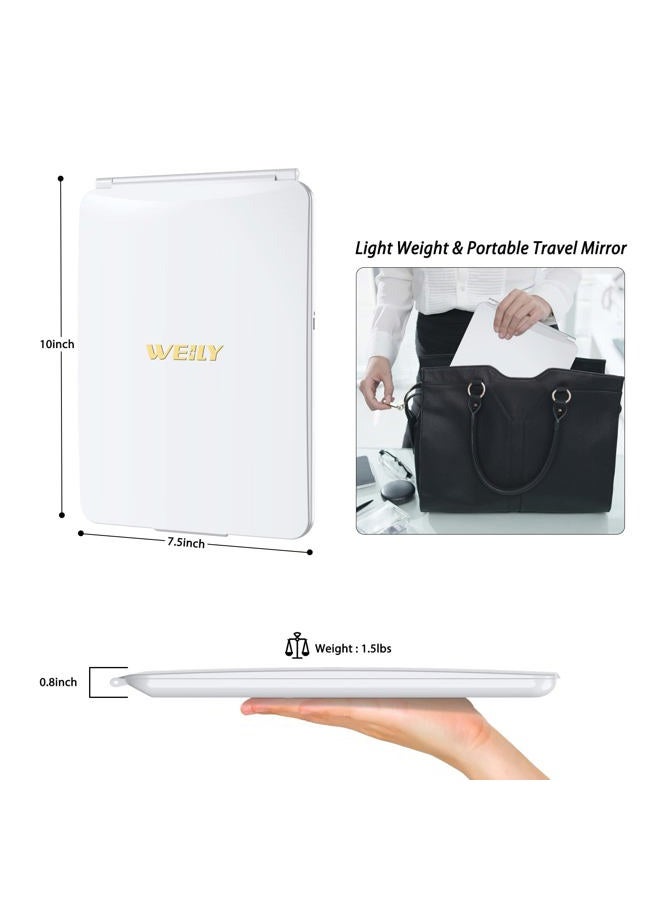 WEILY Portable Travel Mirror Makeup Mirror with 72 LED Lights, Touch Screen Three Colors Dimmable,Ultra Thin, 2000 mAh USB Rechargeable Foldable Cosmetic Mirror(White) - Image 5