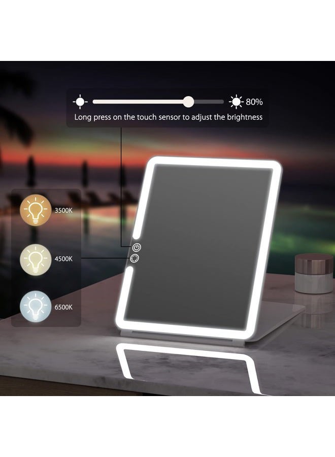 WEILY Portable Travel Mirror Makeup Mirror with 72 LED Lights, Touch Screen Three Colors Dimmable,Ultra Thin, 2000 mAh USB Rechargeable Foldable Cosmetic Mirror(White) - Image 2