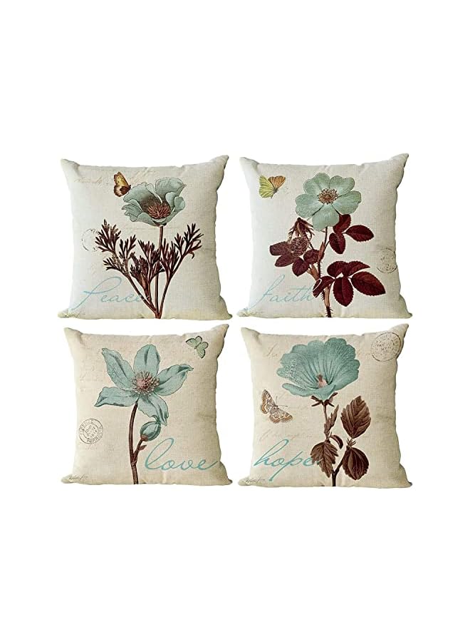 The Bros 4 Pcs Pillowcases, Decorative Cushion Covers, Decorative Couch Blue Flowers Cushion Covers, Perfect to Outdoor Patio Garden Living Room Sofa Farmhouse Car Chair Home Decor 18 x 18 Cm - Image 3