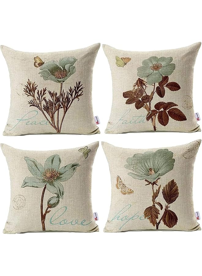 The Bros 4 Pcs Pillowcases, Decorative Cushion Covers, Decorative Couch Blue Flowers Cushion Covers, Perfect to Outdoor Patio Garden Living Room Sofa Farmhouse Car Chair Home Decor 18 x 18 Cm - Image 1