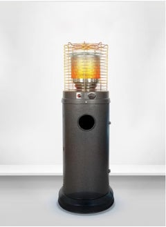 Outdoor gas heater and fireplace with wheels, designed for patios, gardens, and restaurants.