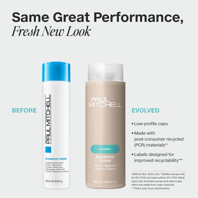 Paul Mitchell Shampoo Three, Clarifying Shampoo, Cleanses Impurities + Removes Chlorine, For All Hair Types, Great For Swimmers, 10.14 fl. oz. - Image 2