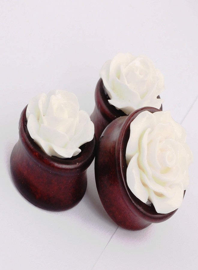 IPINK- Natural Bamboo Wood Hollow Ear Plug White Rose Flower Ear Tunnels (Pair of 00 gauge(10mm)) - Image 5
