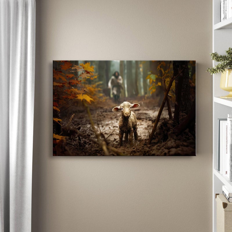 Ploceiny large artwork for wall Baptism wall art gifts for prayer room Jesus Running After Lost Lamb Picture for home decor canvas wall prints for for Living Room Bedroom decorations .(36"X24") A-399 - Image 2