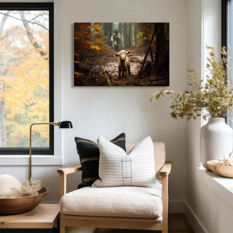 Ploceiny large artwork for wall Baptism wall art gifts for prayer room Jesus Running After Lost Lamb Picture for home decor canvas wall prints for for Living Room Bedroom decorations .(36"X24") A-399 - Image 4