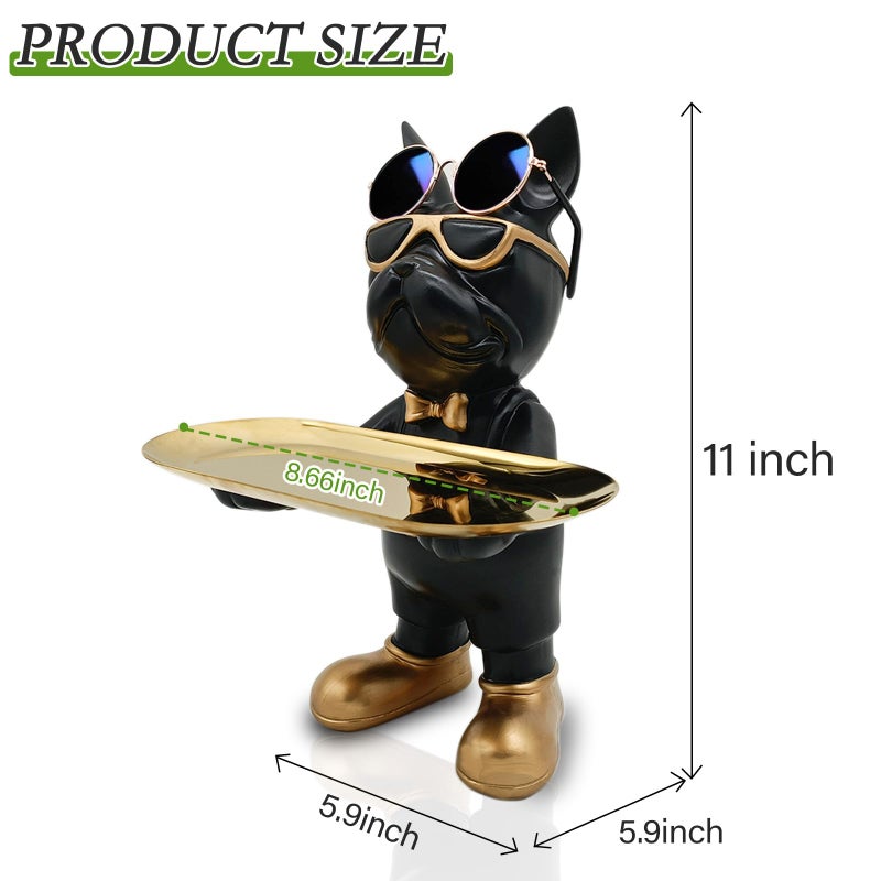 Huhote Bulldog Tray Statue  Standing Bulldog Candy Dish Key Holder Bowl  Bulldog Accessories  Resin Statues for Office Desk Home Decor Figurines Entryway Table Decor (Black) - Image 4