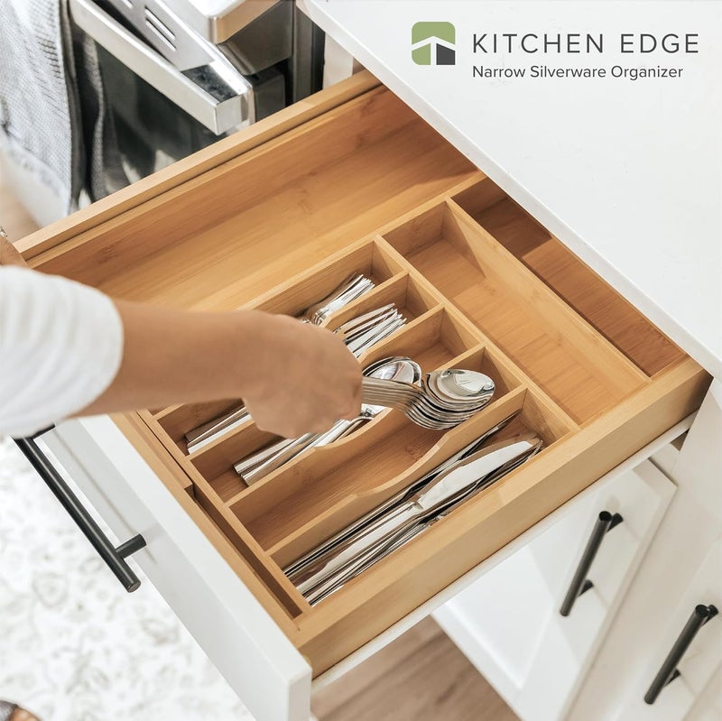 KitchenEdge Premium Silverware, Flatware and Utensil Organizer for Kitchen Drawers, Food-Safe Contract Grade, Expandable from 10.5 to 19 In, Natural Bamboo - Image 2