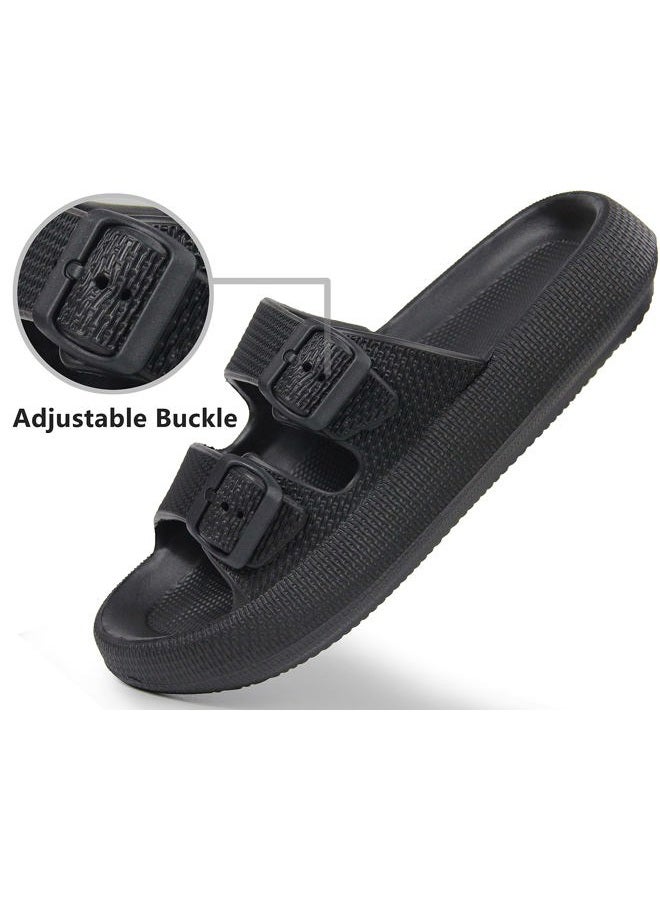 BenSorts Pillow Sandals for Women Men Thick Sole Adjustable Buckles EVA, Black, 13-14 Women/12-13 Men - Image 5