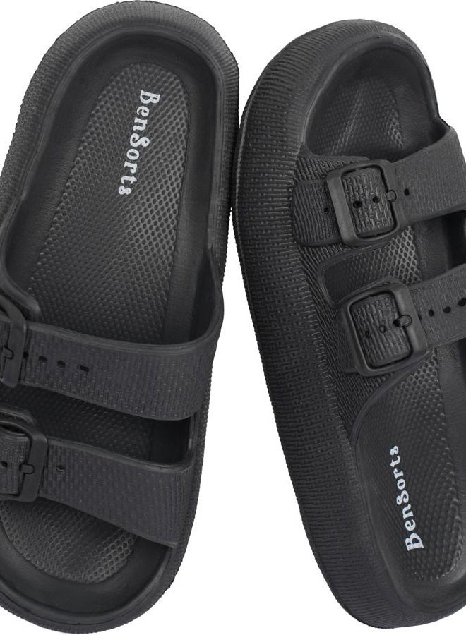 BenSorts Pillow Sandals for Women Men Thick Sole Adjustable Buckles EVA, Black, 13-14 Women/12-13 Men - Image 1