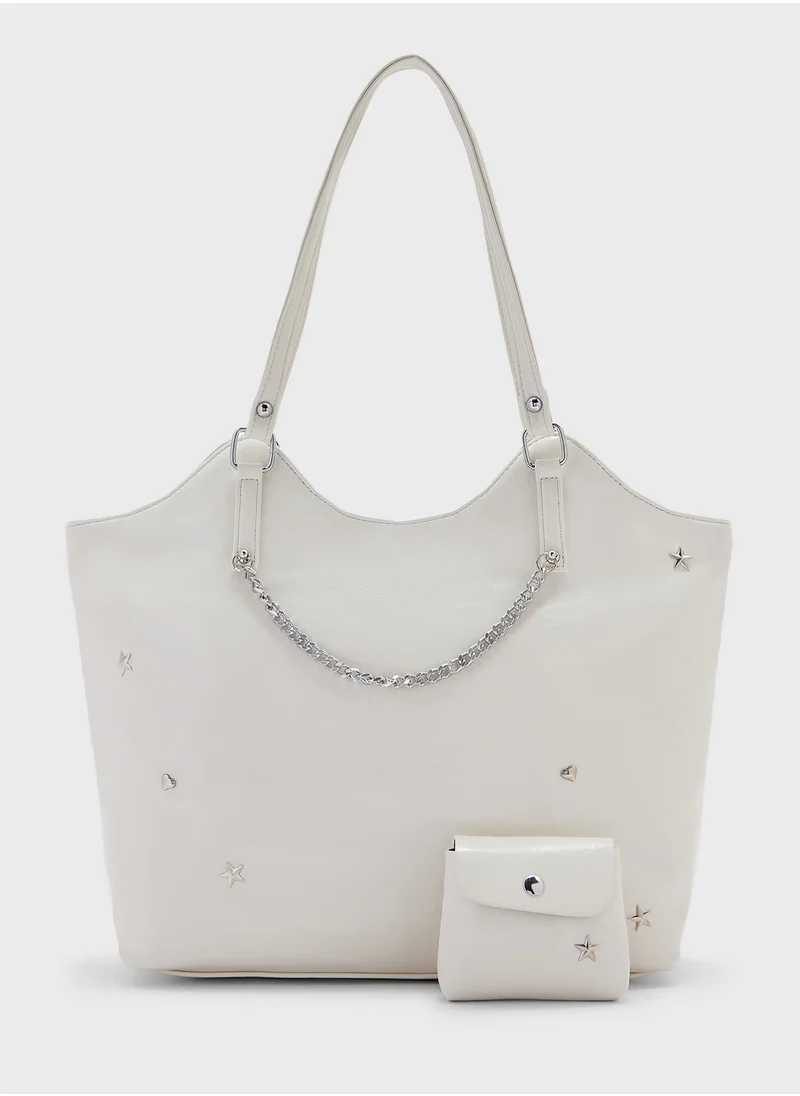 جينجر Star & Heart Studded Multi Pocket Tote Bag