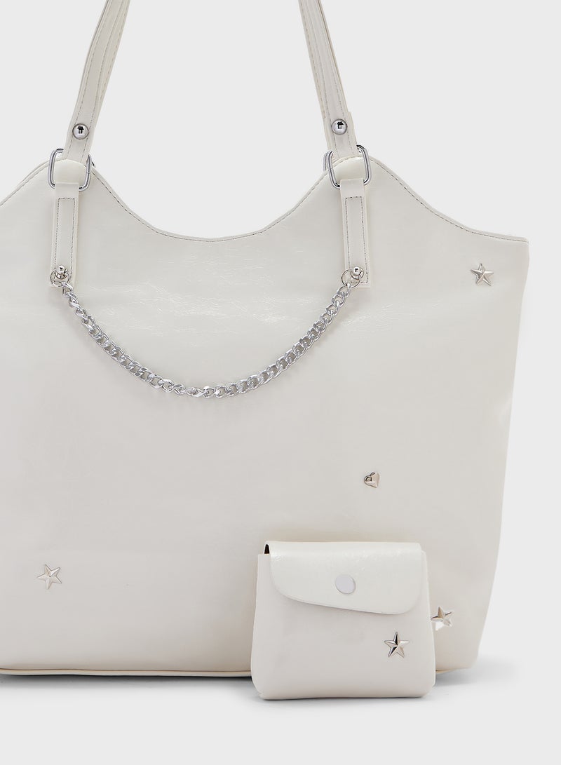 Ginger Star & Heart Studded Multi Pocket Tote Bag  - Image 4