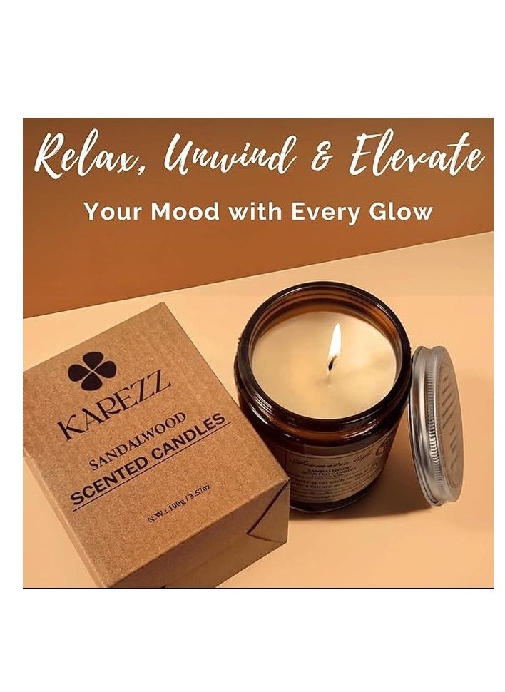 KAREZZ KAREZZ Sandalwood Scented Candles,100g. Plant Wax Based.Eco Friendly Aromatherapy Candle, Clean-Burning Cotton Wick, Calming Fragrance for Stress Relief- Ideal for Home Decor & Relaxation.  - Image 2