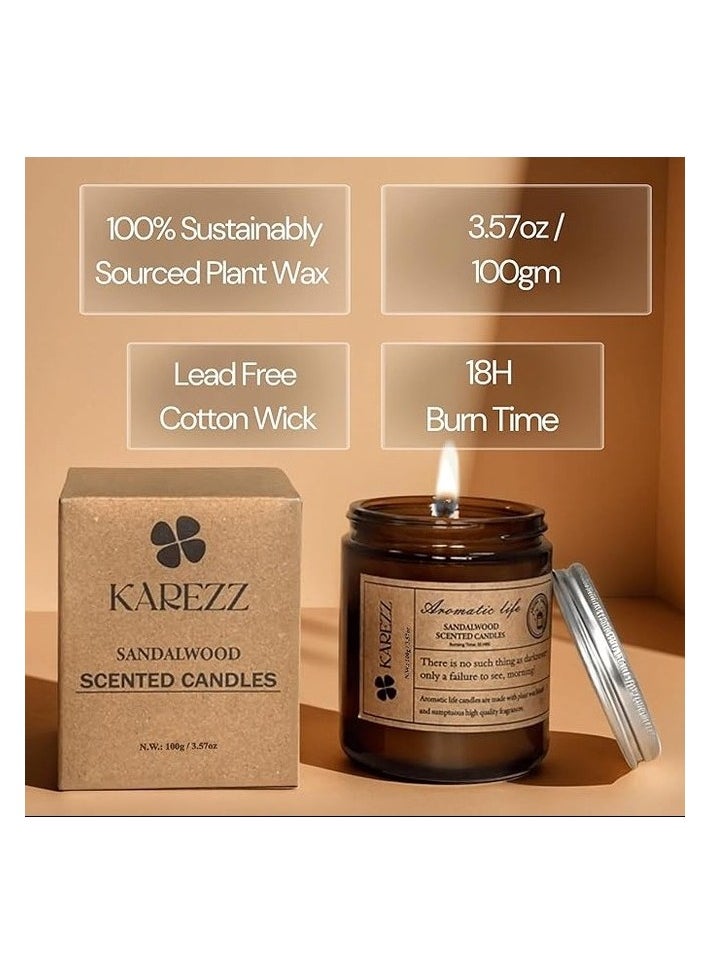 KAREZZ KAREZZ Sandalwood Scented Candles,100g. Plant Wax Based.Eco Friendly Aromatherapy Candle, Clean-Burning Cotton Wick, Calming Fragrance for Stress Relief- Ideal for Home Decor & Relaxation.  - Image 3