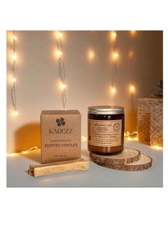 كاريز شموع KAREZZ برائحة خشب الصندل، 100 جرام، مصنوعة من شمع نباتي. شمعة عطرية صديقة للبيئة، فتيل قطني نظيف الاحتراق، عطر مهدئ لتخفيف التوتر - مثالية لديكور المنزل والاسترخاء.  - Image 1