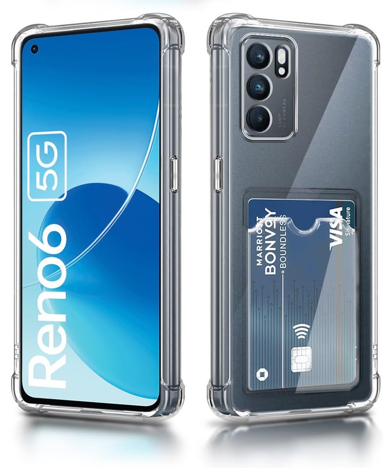 WOW IMAGINE Transparent Back Cover Case for Oppo Reno 6 5G | Flexible Built-in Slim Card Pockets Wallet | 360° Camera Protection TPU | Soft Silicone Mobile Cover - Transparent - Image 2