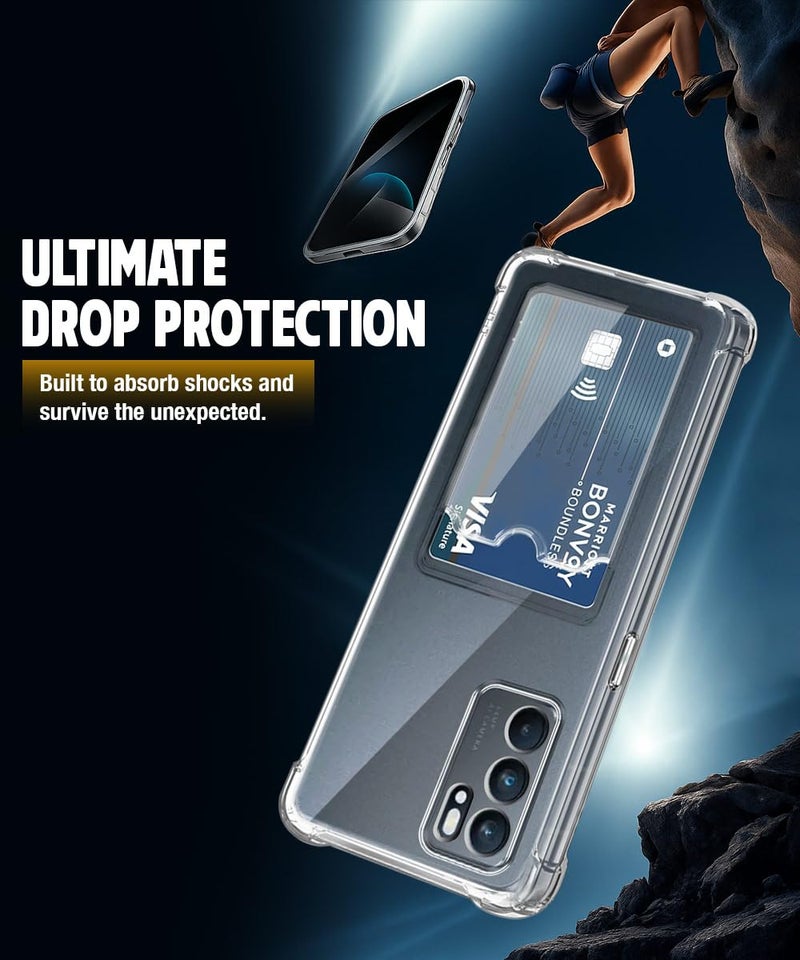 WOW IMAGINE Transparent Back Cover Case for Oppo Reno 6 5G | Flexible Built-in Slim Card Pockets Wallet | 360° Camera Protection TPU | Soft Silicone Mobile Cover - Transparent - Image 3