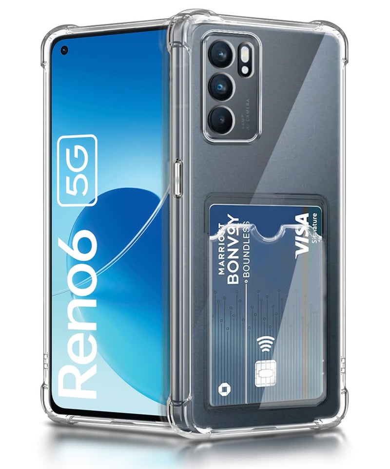 WOW IMAGINE Transparent Back Cover Case for Oppo Reno 6 5G | Flexible Built-in Slim Card Pockets Wallet | 360° Camera Protection TPU | Soft Silicone Mobile Cover - Transparent - Image 1