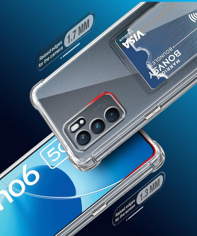 WOW IMAGINE Transparent Back Cover Case for Oppo Reno 6 5G | Flexible Built-in Slim Card Pockets Wallet | 360° Camera Protection TPU | Soft Silicone Mobile Cover - Transparent - Image 5