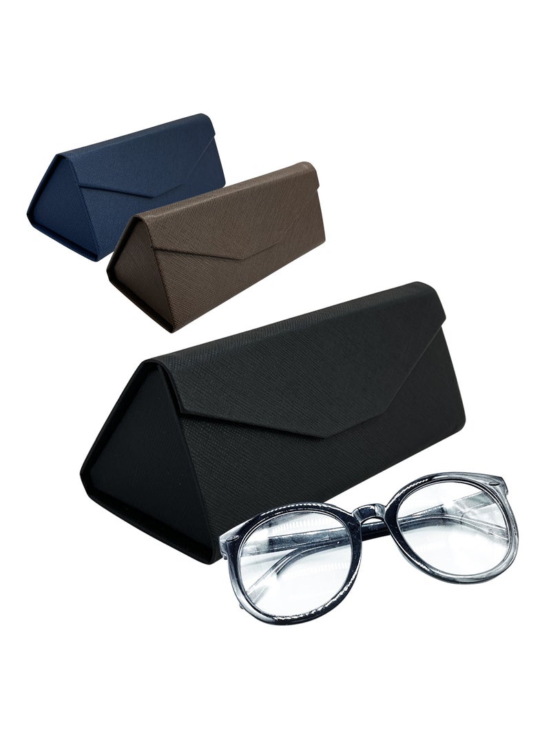 حافظة نظارات جلدية حافظة نظارات مثلثات متقاطعة الحبيبات حافظة نظارات شمسية قابلة للطي 3 مع قماش للنظارات