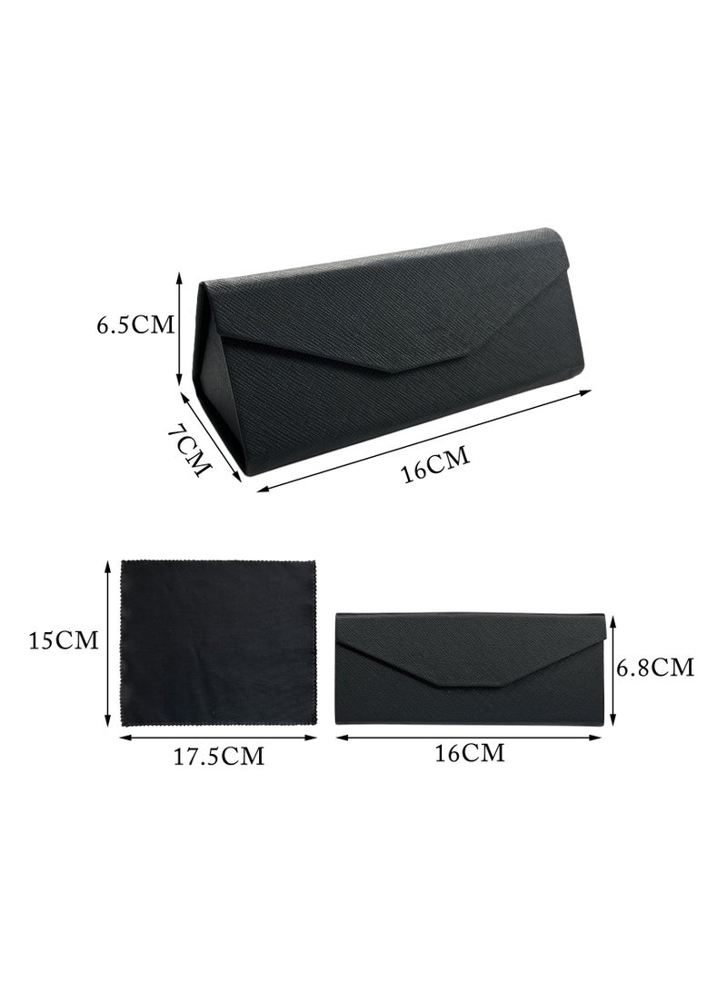 حافظة نظارات جلدية حافظة نظارات مثلثات متقاطعة الحبيبات حافظة نظارات شمسية قابلة للطي 3 مع قماش للنظارات