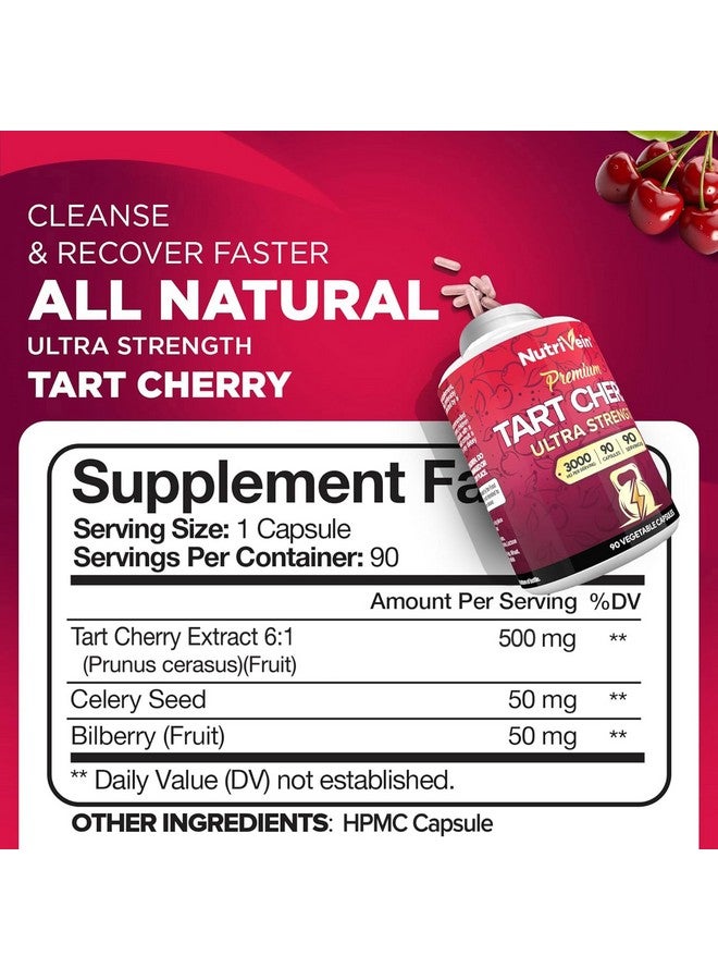 Nutrivein Nutrivein Premium Tart Cherry Capsules 3000mg: Ultra Strength Tart Cherry Extract Supplement for Post-Athletic Recovery, Detox, Rest, & Mobility - Image 2