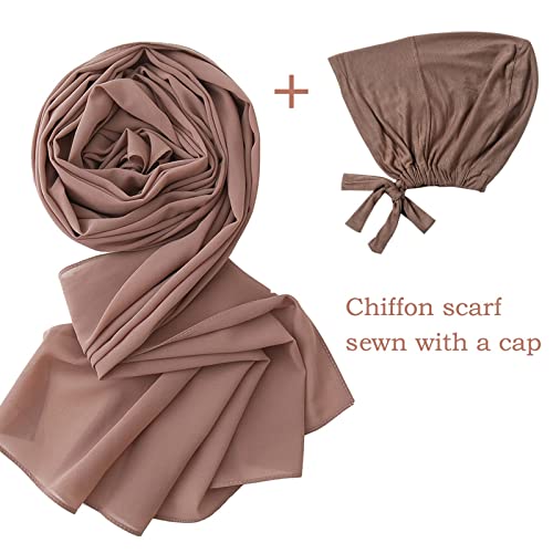 Yeieeo Instant Chiffon Hijab for Women with Undercap Fashion Chiffon Head Wraps Under Scarf Caps Muslim Fashion Bandage (Khaki) - Image 4