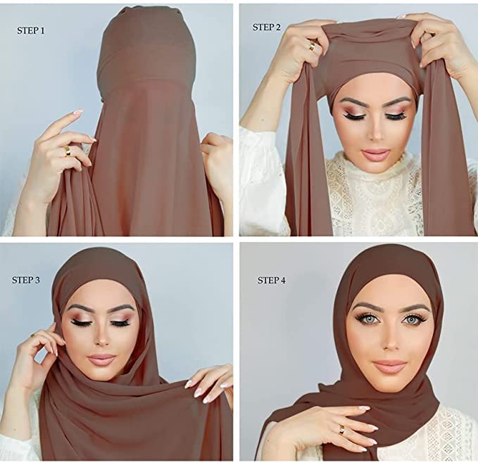 Yeieeo Instant Chiffon Hijab for Women with Undercap Fashion Chiffon Head Wraps Under Scarf Caps Muslim Fashion Bandage (Khaki) - Image 5