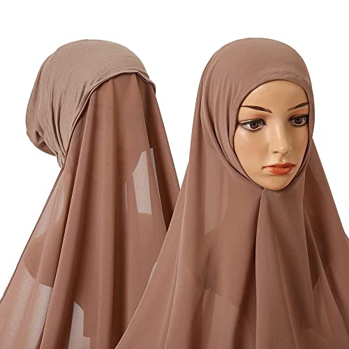 Yeieeo Instant Chiffon Hijab for Women with Undercap Fashion Chiffon Head Wraps Under Scarf Caps Muslim Fashion Bandage (Khaki) - Image 2