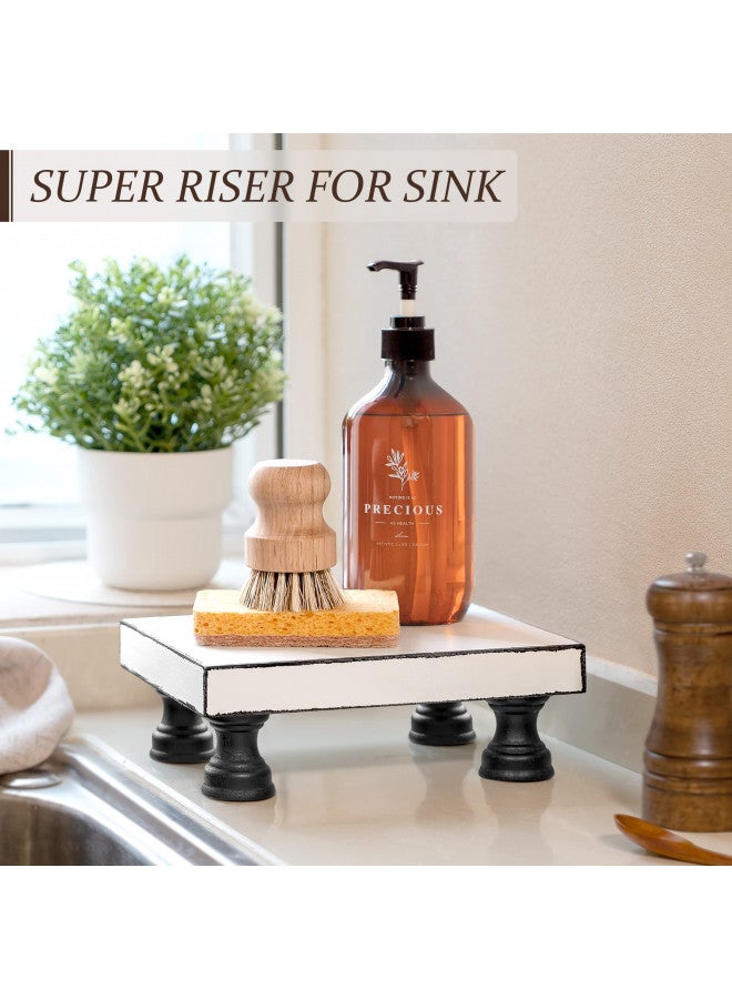 EOSAHR Decorative Wooden Riser for Display : Farmhouse Pedestal Stand for Retro Home Decor and Soap holder for Sink - The Rustic Tray Decor Riser for Kitchen & Bathroom (Black and White) - Image 1