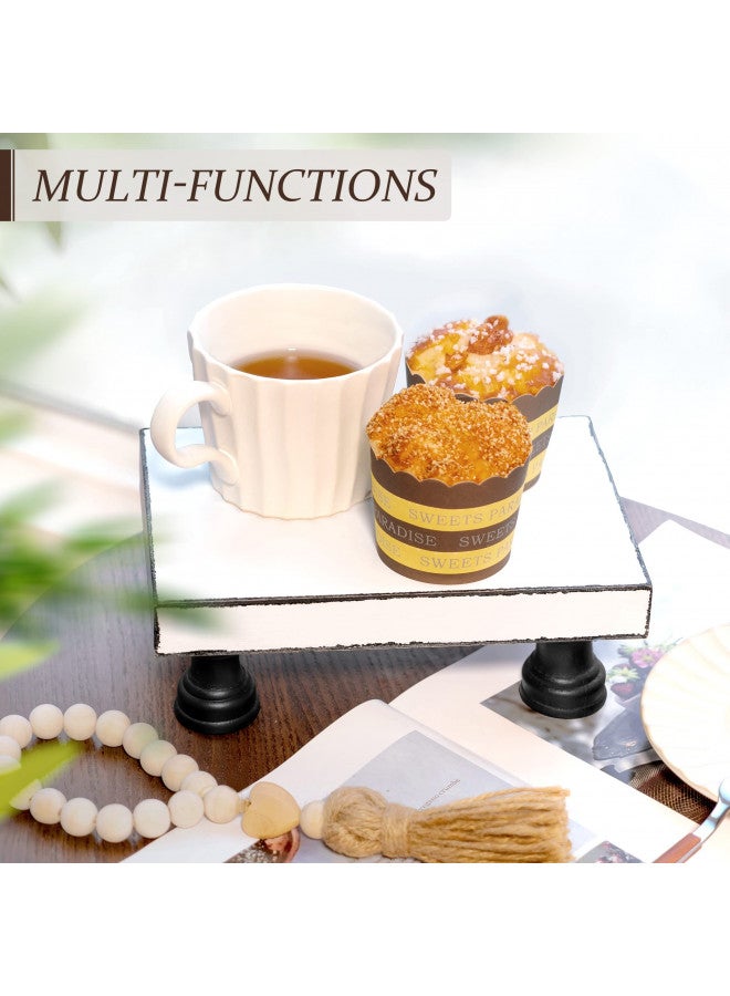 EOSAHR Decorative Wooden Riser for Display : Farmhouse Pedestal Stand for Retro Home Decor and Soap holder for Sink - The Rustic Tray Decor Riser for Kitchen & Bathroom (Black and White) - Image 2