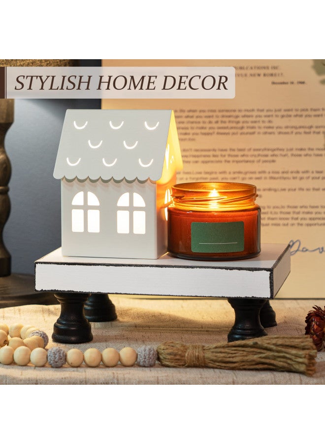 EOSAHR Decorative Wooden Riser for Display : Farmhouse Pedestal Stand for Retro Home Decor and Soap holder for Sink - The Rustic Tray Decor Riser for Kitchen & Bathroom (Black and White) - Image 3