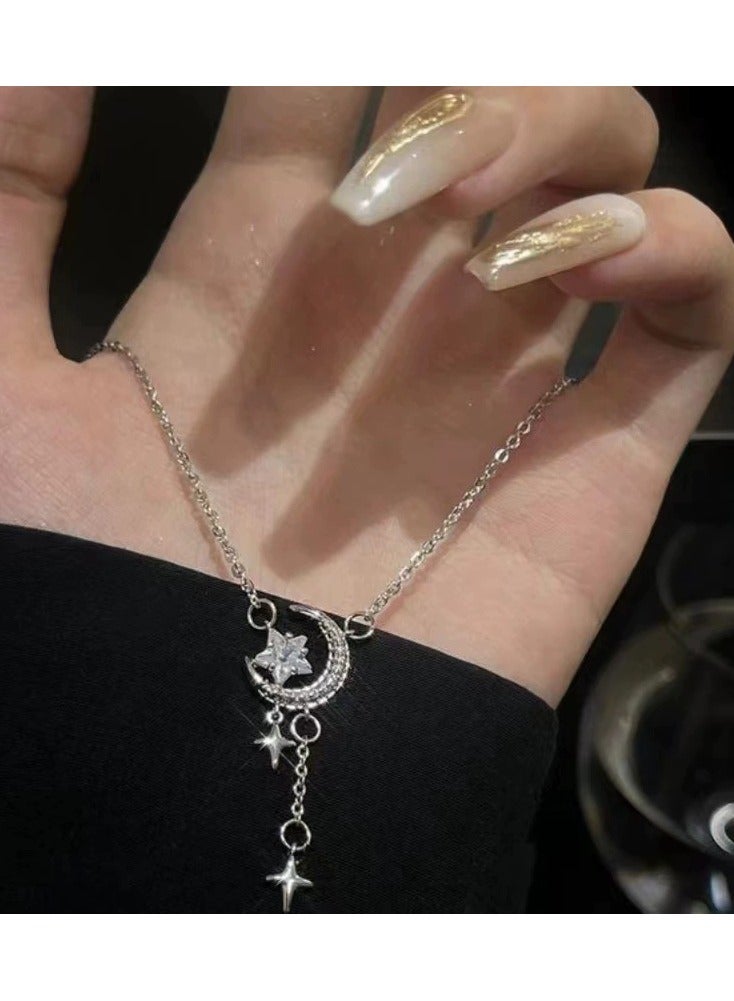 Goolsky Moon & Star Tassel Necklace – Dainty Women’s Pendant Choker, Elegant Gift for Girlfriend, Minimalist Romantic Jewelry  - Image 1