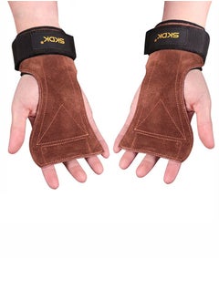 SKDK Weight Lifting Gym Gloves Hand Protector Grips Hooks Workout Straps Leather Palm Leather Padded Wrist Wraps Deadlifts  - Image 1