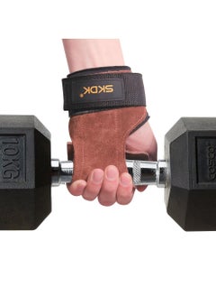 SKDK Weight Lifting Gym Gloves Hand Protector Grips Hooks Workout Straps Leather Palm Leather Padded Wrist Wraps Deadlifts  - Image 2