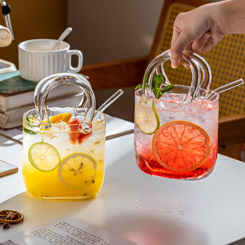 USEEKRIL Glass Purse for Drinks Set of 2,24oz Unique Thick Wine Glasses Gifts for Women Party,Fish Bowl Vase,Creative Drinking Glass for Fruit Juice,Tea,Flowers (Bubbled) - Image 5