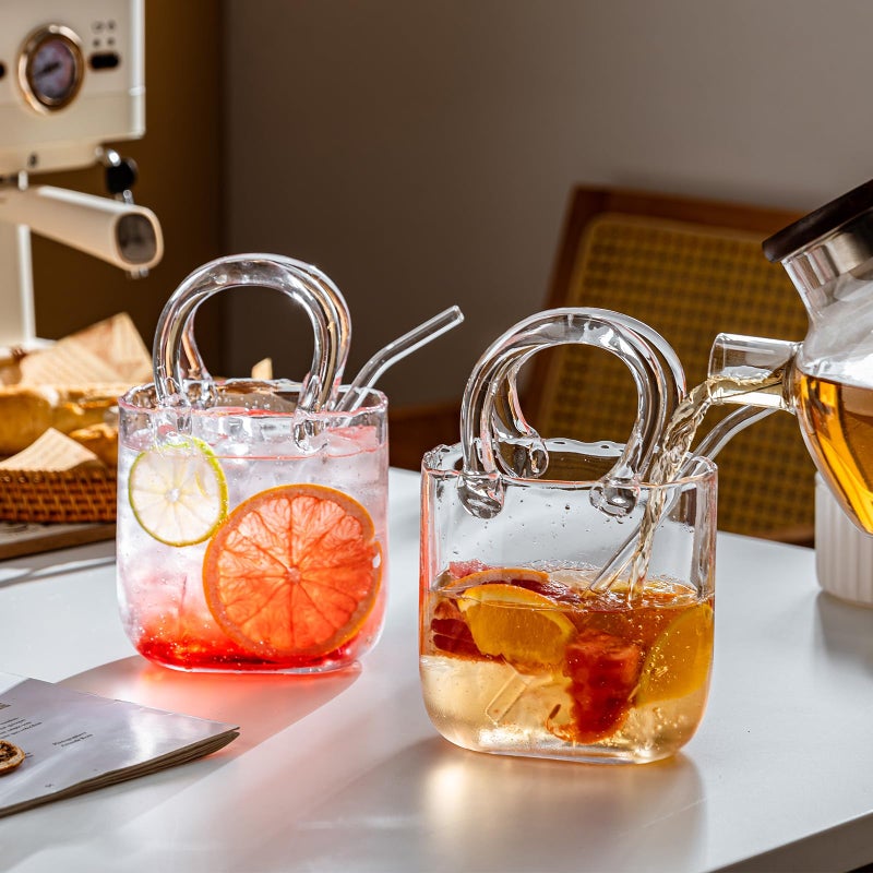 USEEKRIL Glass Purse for Drinks Set of 2,24oz Unique Thick Wine Glasses Gifts for Women Party,Fish Bowl Vase,Creative Drinking Glass for Fruit Juice,Tea,Flowers (Bubbled) - Image 3