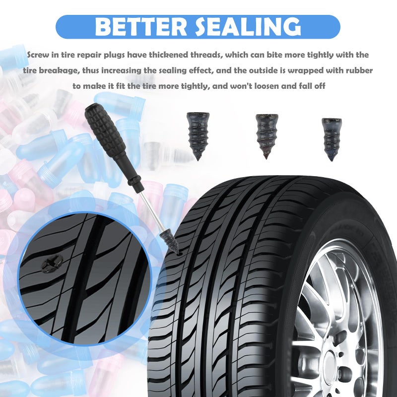 VKQTS 100PCS Tire Repair Kit,Self-Service Tire Screw Plug Repair Kit Includes 3-Size Plugs & Screwdrivers,Professional Screw in Tires Plugs Kits for Quick Repairing Tires Puncture - Image 4