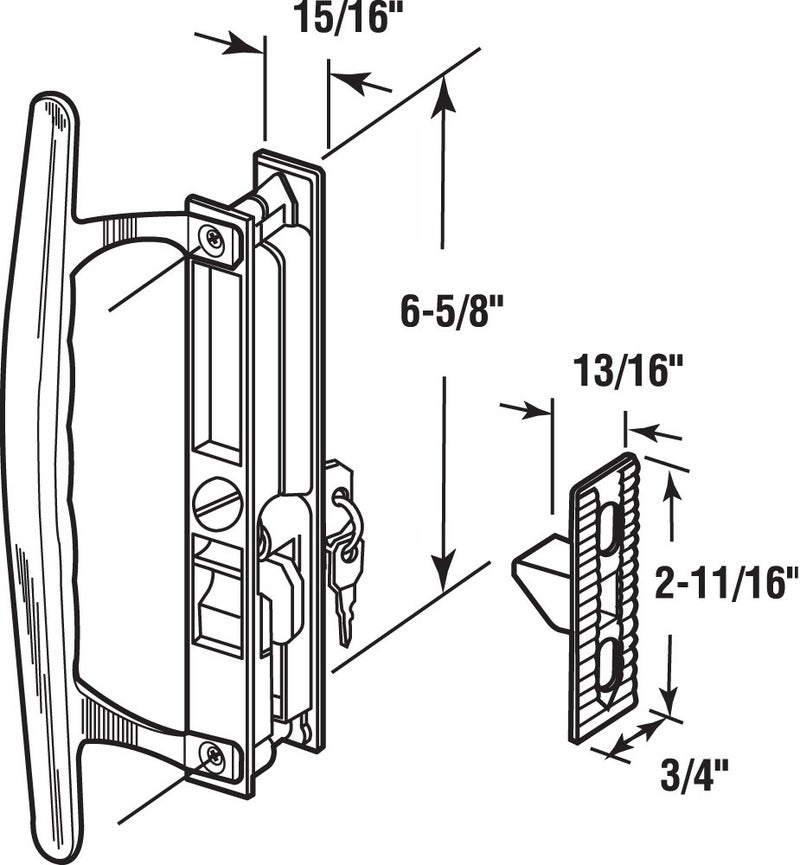 Prime-Line مجموعة مقبض باب زجاجي منزلق من برايم لاين، 6-5/8 بوصة، مصنوعة من المعدن، تصميم خطاف، مدمج (عبوة فردية) - Image 2