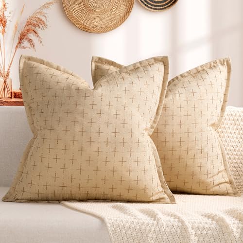 ZWJD Pillow Covers 18x18 Set of 2 Soft Polyester Textured Pillow Covers with Stylish Flange Edge Cozy Farmhouse Throw Pillows for Couch Bed Sofa Living Room - Image 1