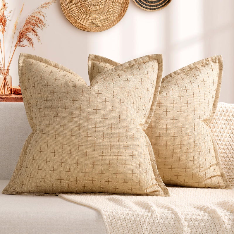 ZWJD Pillow Covers 18x18 Set of 2 Soft Polyester Textured Pillow Covers with Stylish Flange Edge Cozy Farmhouse Throw Pillows for Couch Bed Sofa Living Room - Image 2