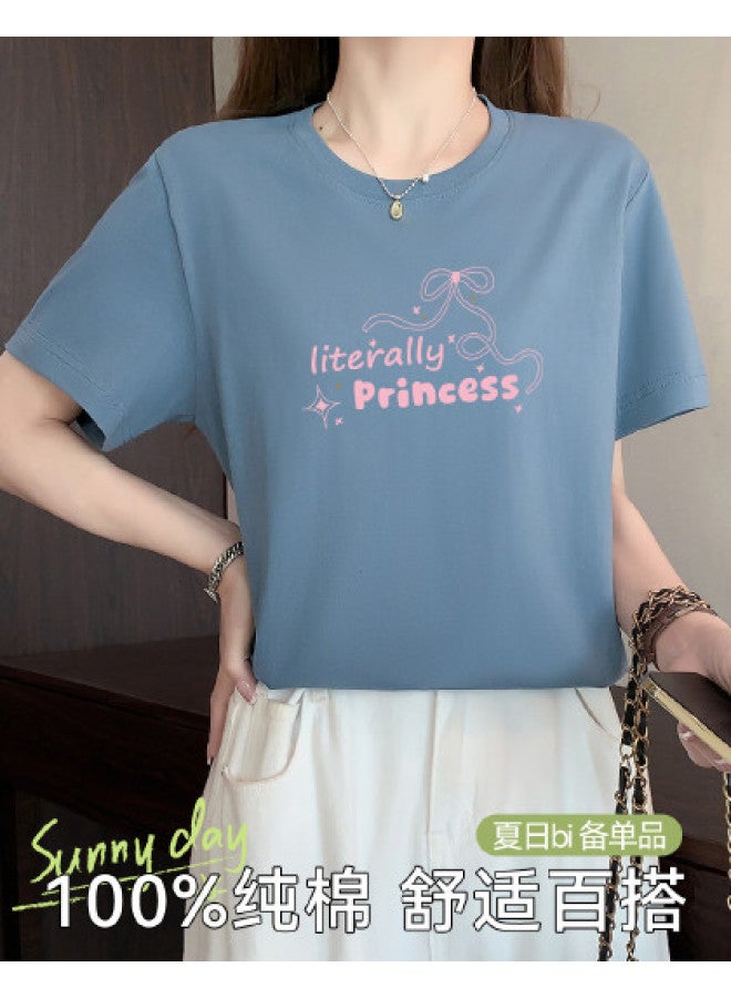 Your Sun Women'S Pure Cotton T-Shirt Short Sleeve Top Loose Fit Printed Casual Tee Women'S Base Layer Shirt - Image 1