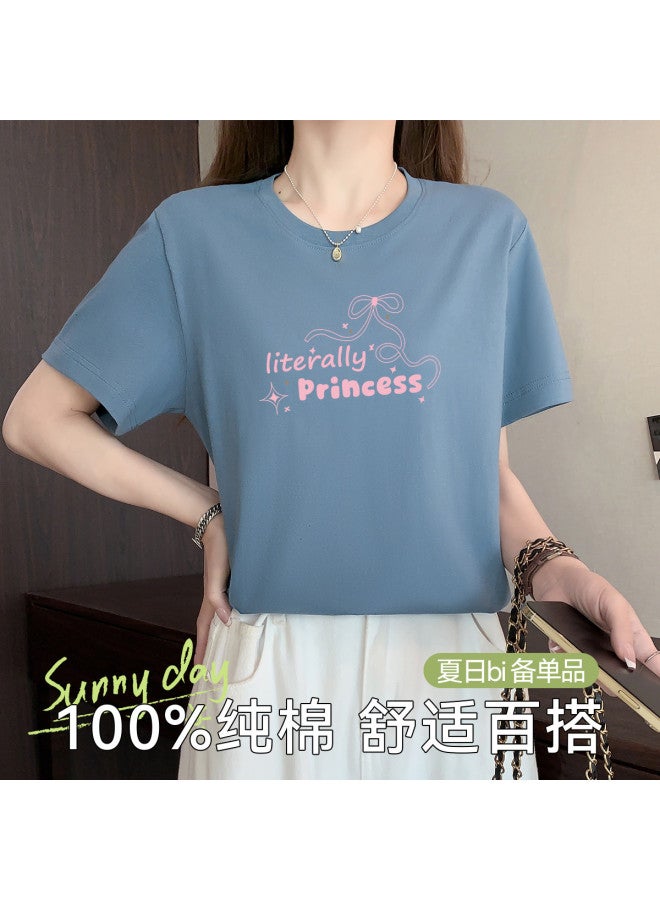 Your Sun Women'S Pure Cotton T-Shirt Short Sleeve Top Loose Fit Printed Casual Tee Women'S Base Layer Shirt - Image 2