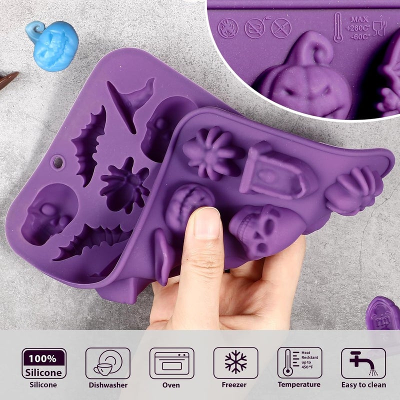 Webake Halloween Candy Chocolate Molds 3D, 18-Cavity Halloween Silicone Molds Shaped with Skull Pumpkin Witch Hat Bat Spider Tombstone for Baking Chocolate Jelly Gummy Dessert (2 PACK) - Image 5