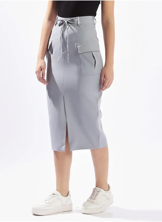 Hubberholme Light grey Tailored Skirts for Women Tailored Fit 95% polyester 5% spandex Button Closure