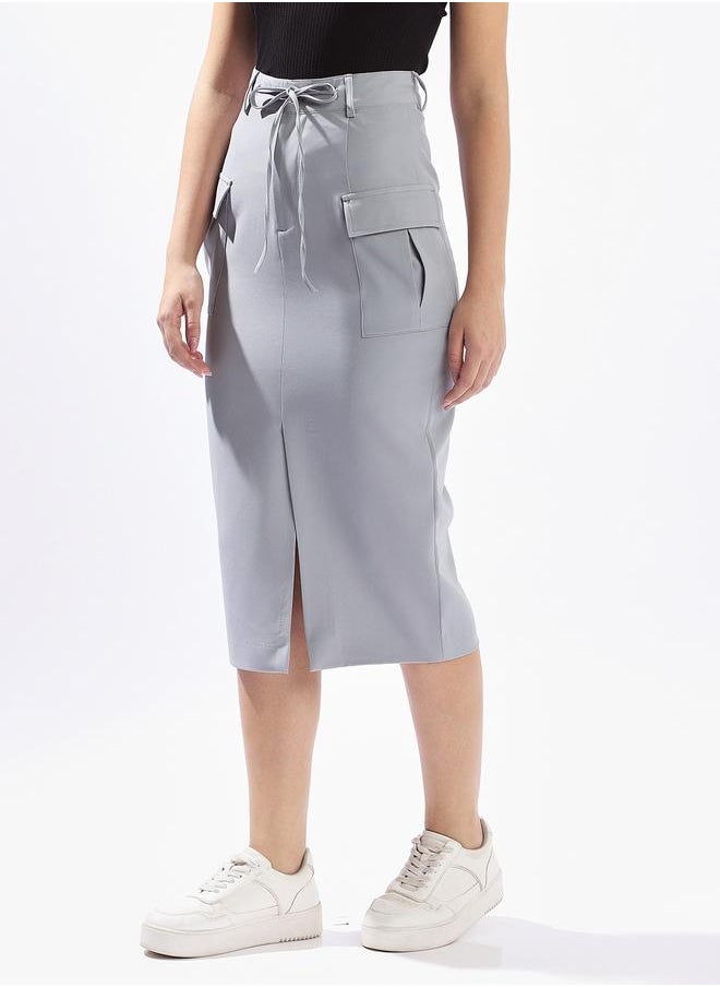 Hubberholme Women High Rise Midi A-Line Korean Cargo Skirt  - Image 3